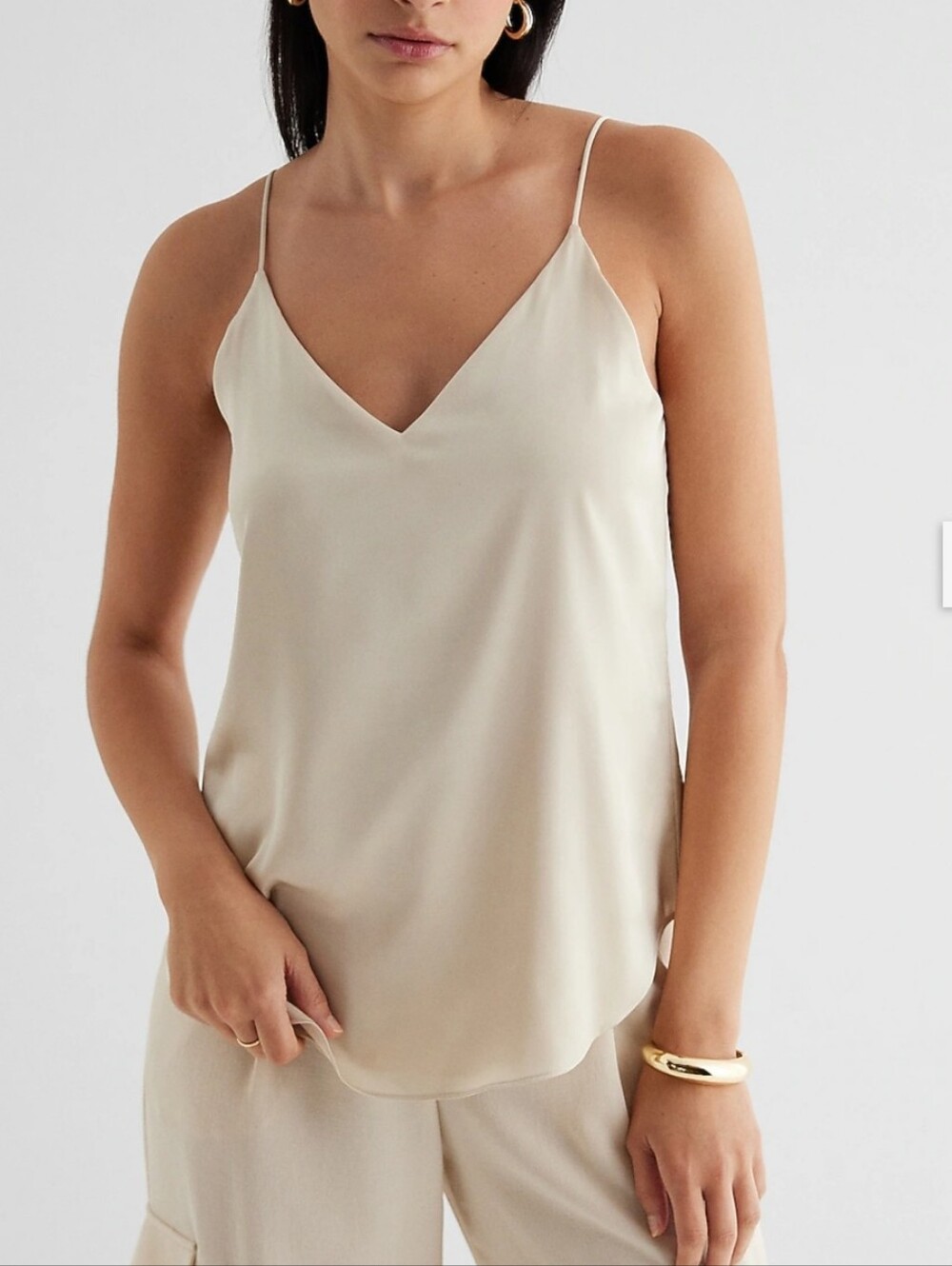 Express Cream V Neck Satin Cami with Spaghetti Straps Size Medium NWT